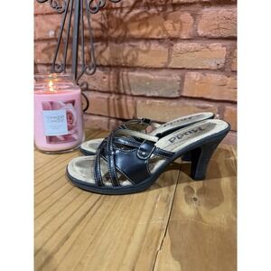 Vtg Mudd 90's Y2K Women's 6.5 Black Mules Sandals Chunky Faux Leather Heels